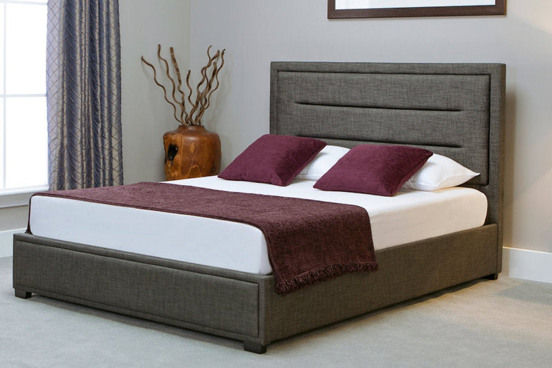 Knightsbridge Bed With Padded Headboard Grey - Double - Bedzy Limited Cheap affordable beds united kingdom england bedroom furniture