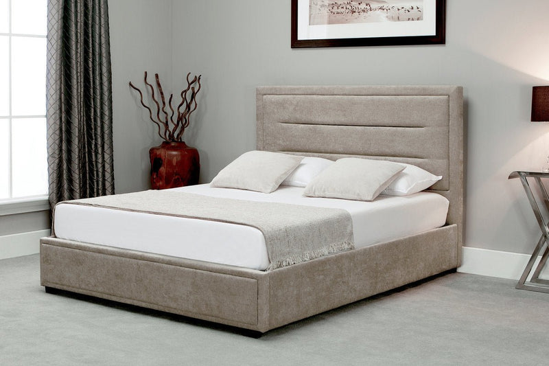 Knightsbridge Bed With Padded Headboard Stone - King - Bedzy Limited Cheap affordable beds united kingdom england bedroom furniture
