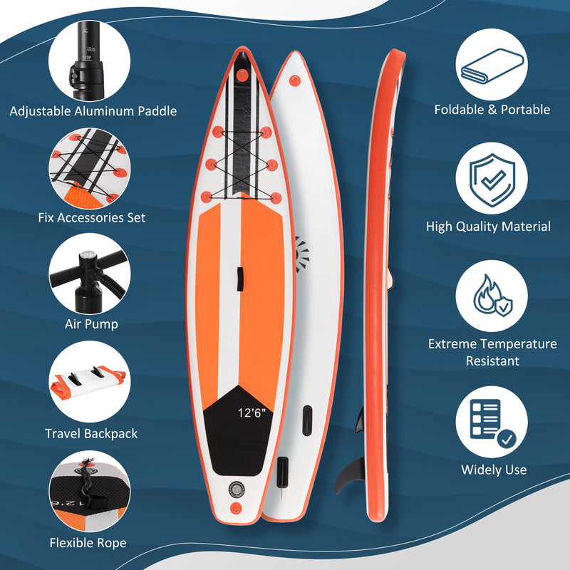 10'6" x 30" x 6" Inflatable Paddle Stand Up Board, Adjustable Aluminium Paddle, Non-Slip Deck Board w/ISUP Accessories, 320Lx76Wx15Hcm, White