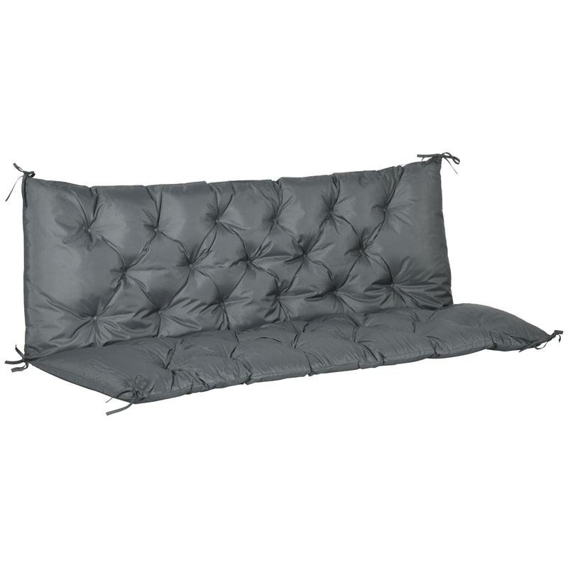 3 Seater Outdoor Chair Cushions, Garden Bench Cushion W/ Back and Ties for Indoor and Outdoor Use, 98 x 150 cm, Dark Grey