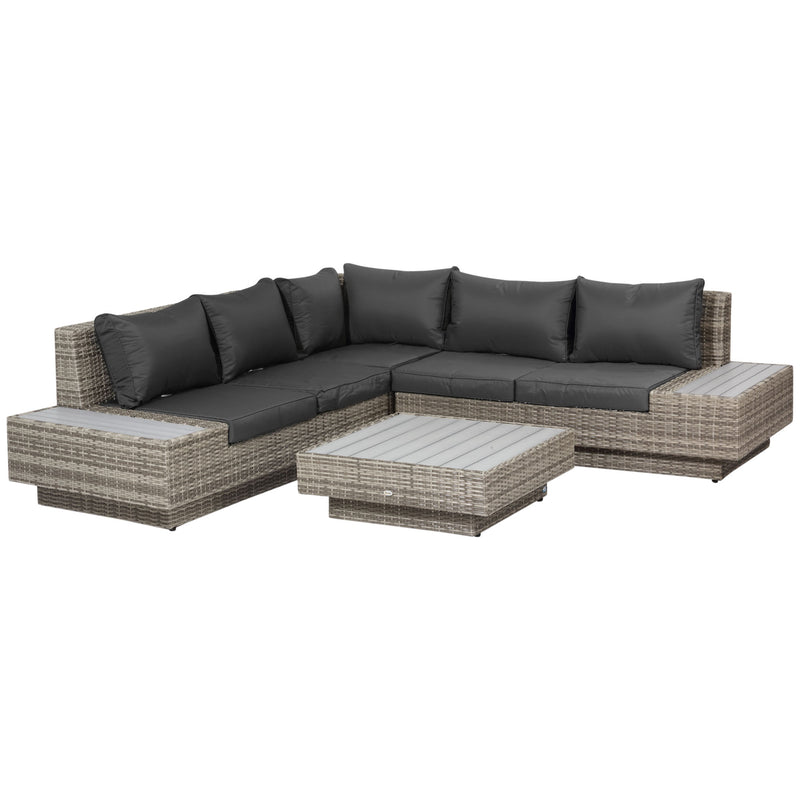5-Seater Rattan Garden Furniture Outdoor Sectional Corner Sofa and Coffee Table Set Conservatory Wicker Weave w/ Armrest Cushions, Light Grey
