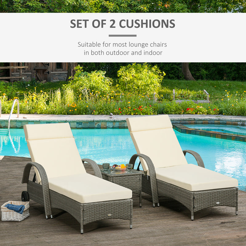Set of 2 Sun Lounger Cushions, Replacement Cushions for Rattan Furniture with Ties, 196 x 55 cm, Cream White