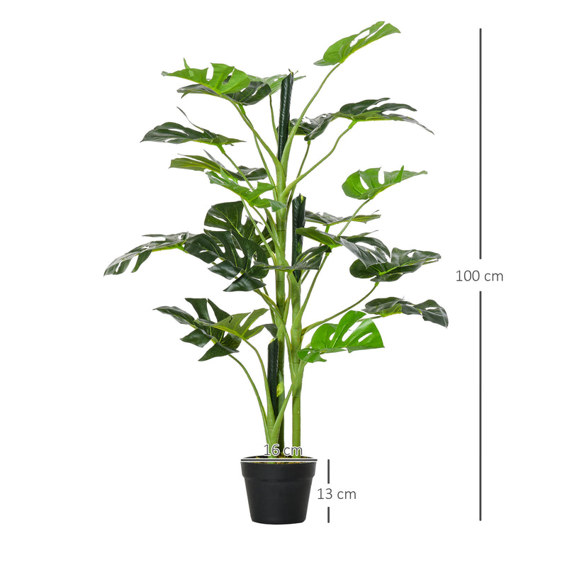 100cm/3.3FT Artificial Monstera Tree, Decorative Cheese Plant 21 Leaves w/ Nursery Pot, Fake Tropical Palm Tree, Set of 2