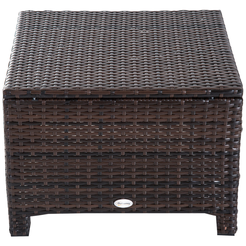 Rattan Footstool Wicker Ottoman with Padded Seat Cushion Outdoor Patio Furniture for Backyard Garden Poolside Living Room 50x50x35cm Brown