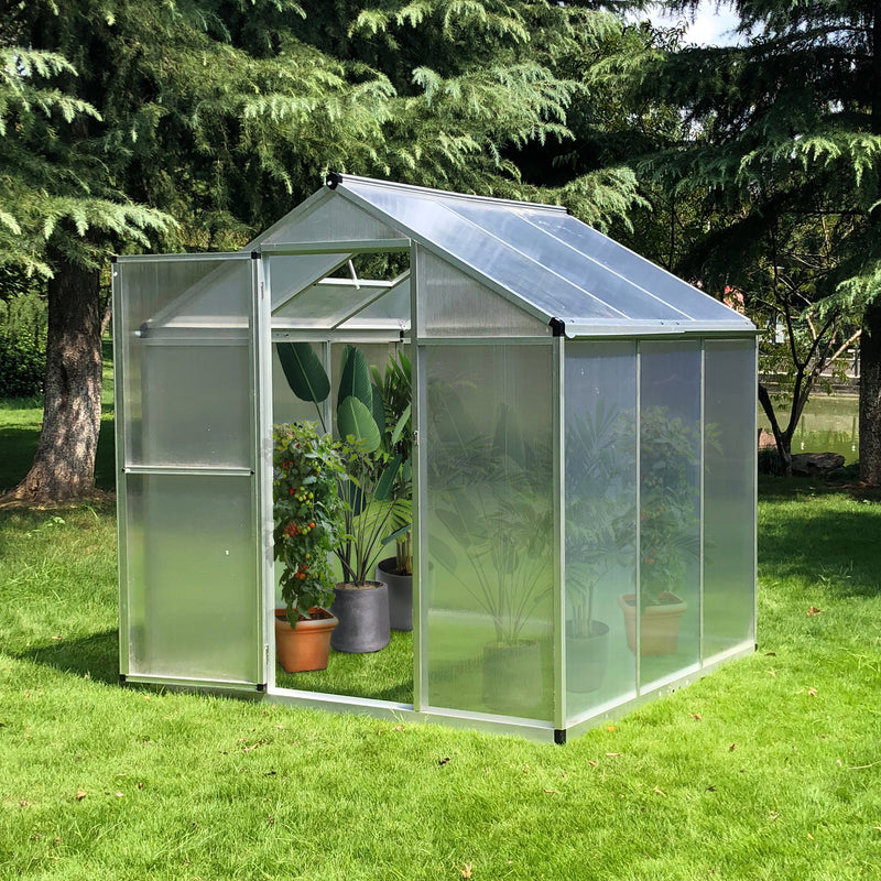 6x6ft Clear Polycarbonate Greenhouse Aluminium Frame Large Walk-In Garden Plants Grow