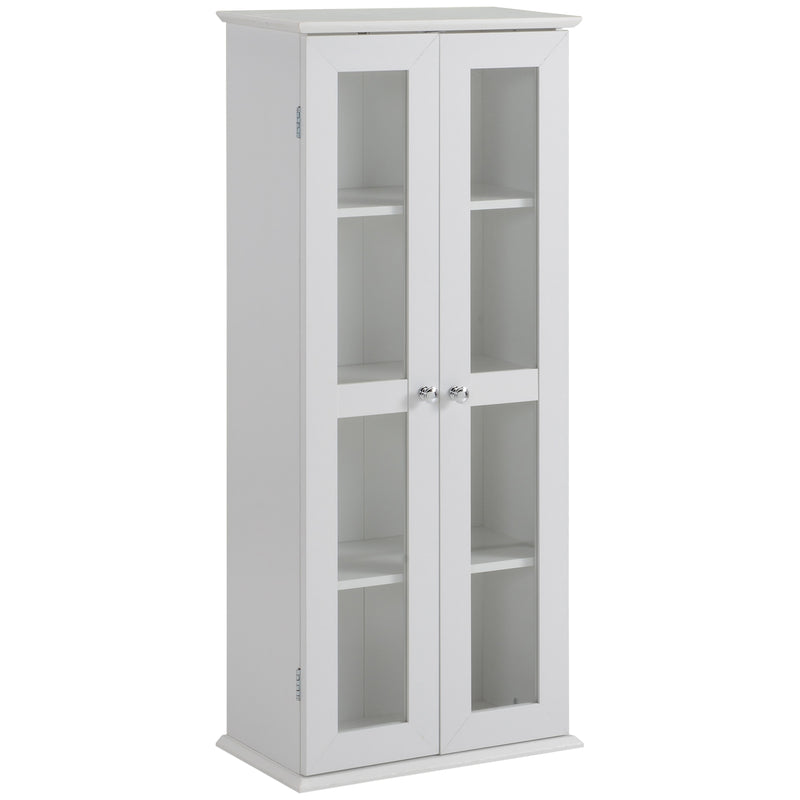 Media Cabinet - Holds up to 100 CDs, 4-Tier CD Storage Unit, Modern Bookcase with Magnetic Doors and Wide Base for Home, White