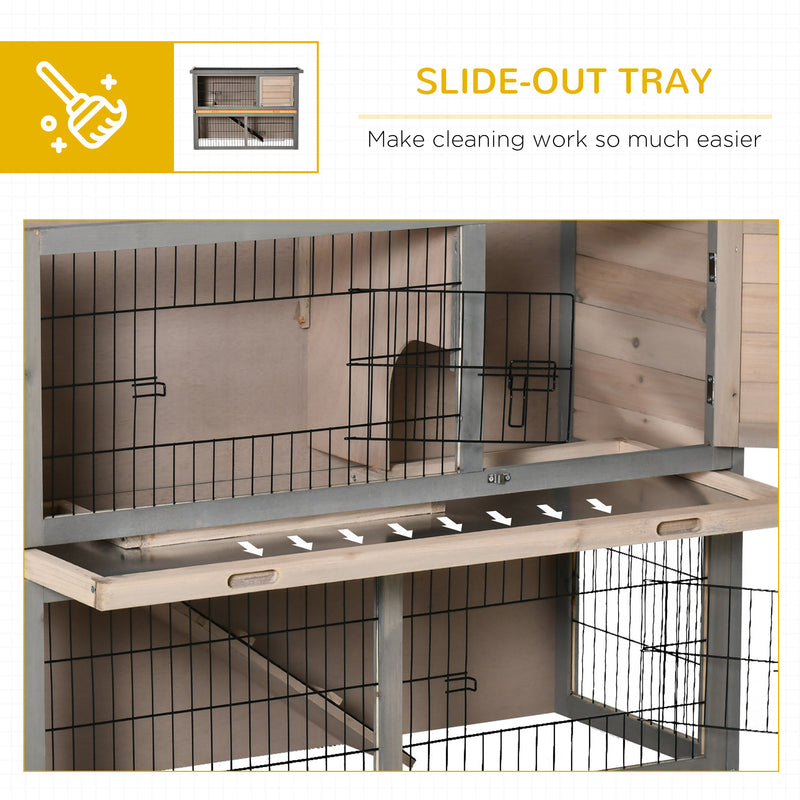 Rabbit Hutch Bunny Cage Small Animal House with Sliding Tray, Run, Openable Top, Ramp, for Indoor Outdoor, Grey 108x45x78 cm