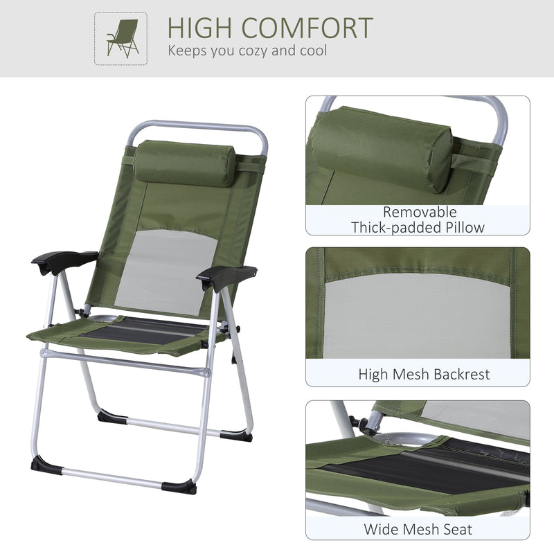 Outdoor Garden Folding Chair Patio Armchair 3-Position Adjustable Recliner Reclining Seat with Pillow - Green