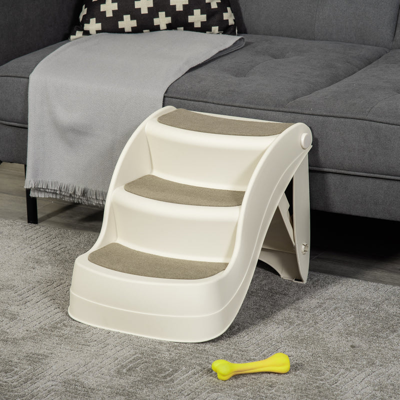 Foldable Pet Stairs Portable Dog Steps 3-Step Design with Non-slip Mats for High Beds, Sofas, 49 x 38 x 38 cm, Cream