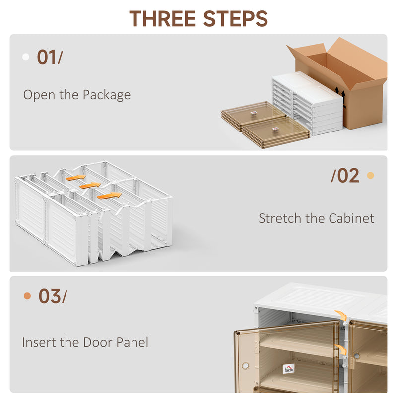 Portable Shoe Cabinet, Folding Shoe Storage Organizer with Ten Compartments, Magnet Doors, Holds up to 20 Pairs, for Hallway, White and Brown