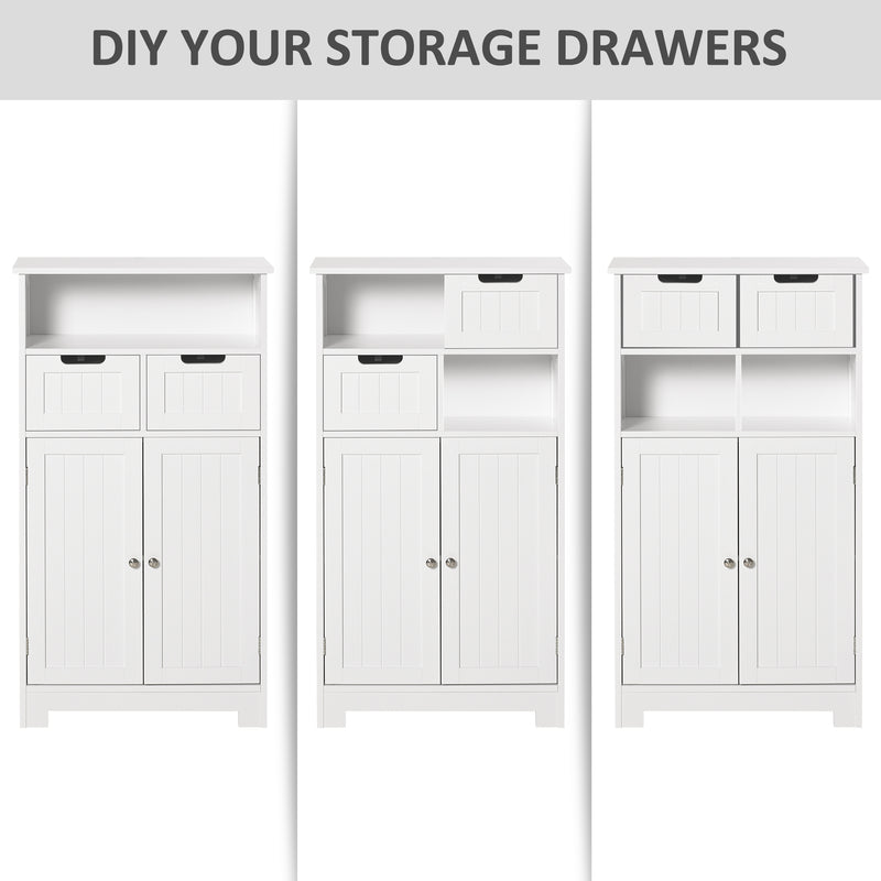 Freestanding Bathroom Cabinet, Narrow Freestanding Unit, Storage Cupboard Organizer with 2 Drawer Adjustable Shelf, White