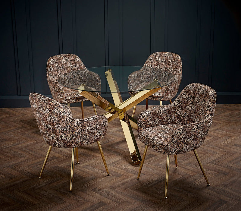 Lara Dining Chair Leopard Print With Gold Legs ((Pack of 2) - Bedzy Limited Cheap affordable beds united kingdom england bedroom furniture