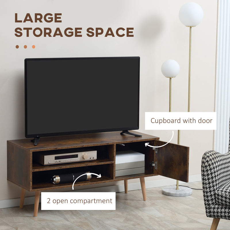 TV Unit Cabinet for TVs up to 55 Inches, TV Stand with Cupboard and Storage Shelves, Cable Holes for Living Room, Brown