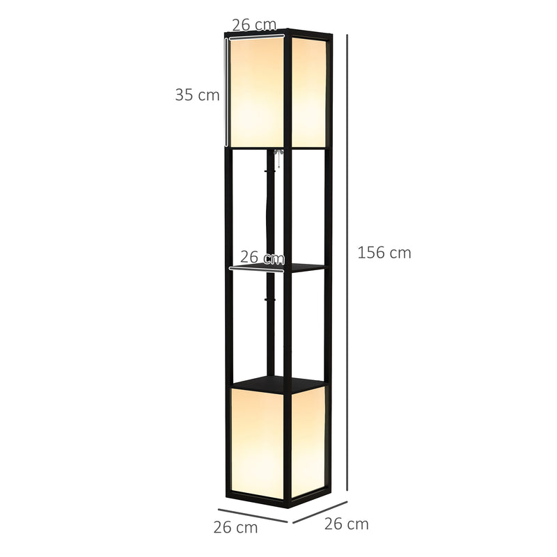 Modern Shelf Floor Lamp with Dual Ambient Light, Standing Lamp Living Room, Bedroom, 156cm, Black