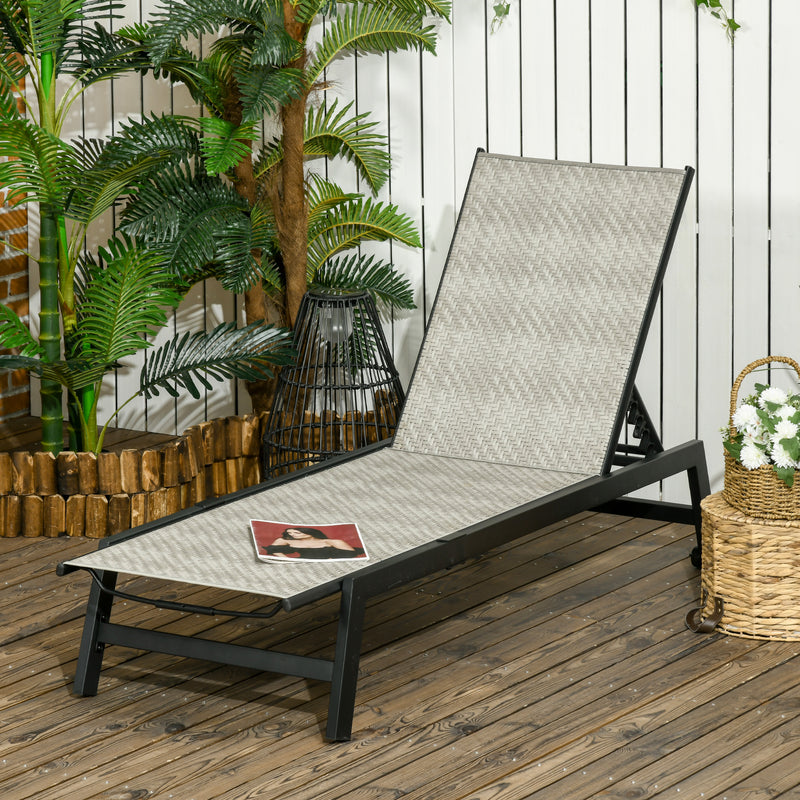Outdoor PE Rattan Sun Loungers, Patio Wicker Chaise Lounge Chair with 5-Position Backrest, Wheels for Sun Room, Garden, Poolside, Black