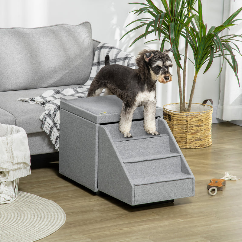 2 in 1 Dog Steps Ottoman, 4-Tier Pet Stairs for Small Medium Dogs and Cats, with Storage Compartment