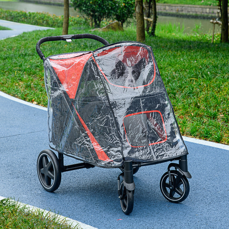 One-Click Foldable Pet Travel Stroller with Rain Cover, Cat Dog Pushchair with Front Wheels, Shock Absorber, Storage Bags, Mesh