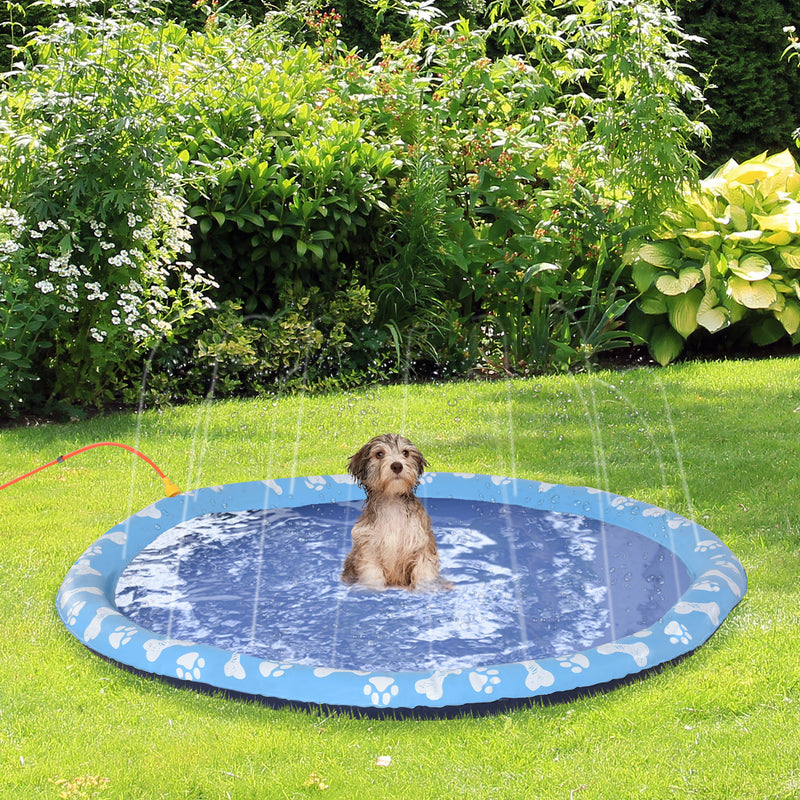 170cm Splash Pad Sprinkler for Pets Dog Bath Pool Water Game Mat Toy Non-slip Outdoor Backyard, Blue