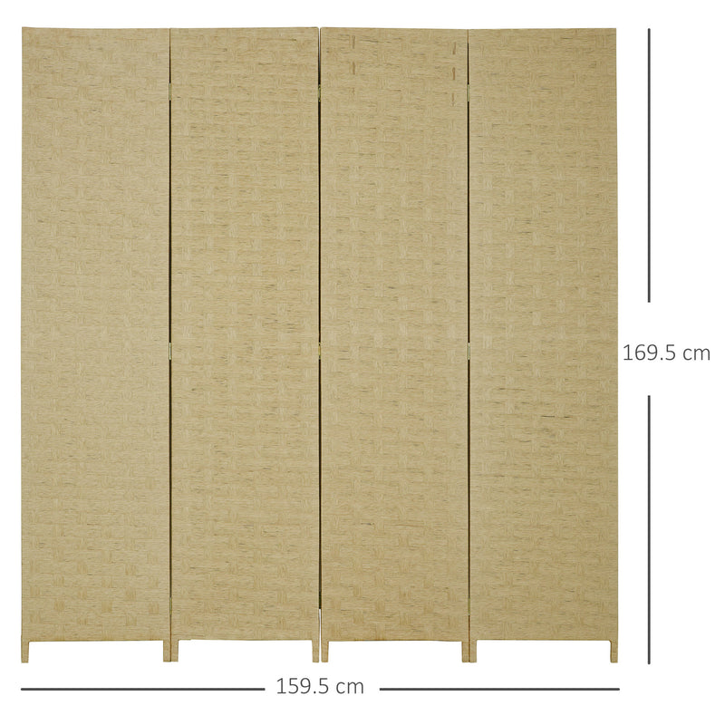 4-Panel Room Dividers, Wave Fibre Freestanding Folding Privacy Screen Panels, Partition Wall Divider for Indoor Bedroom Office, 170 cm, Brown