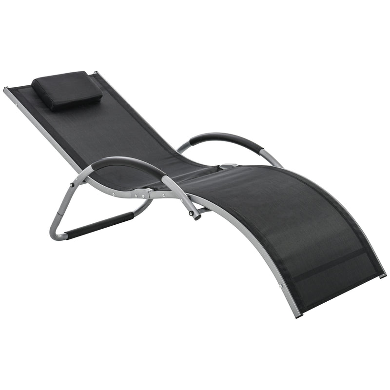 Ergonomic Lounger Chair Portable Armchair with Removable Headrest Pillow for Garden Patio Outside All Aluminium Frame Black