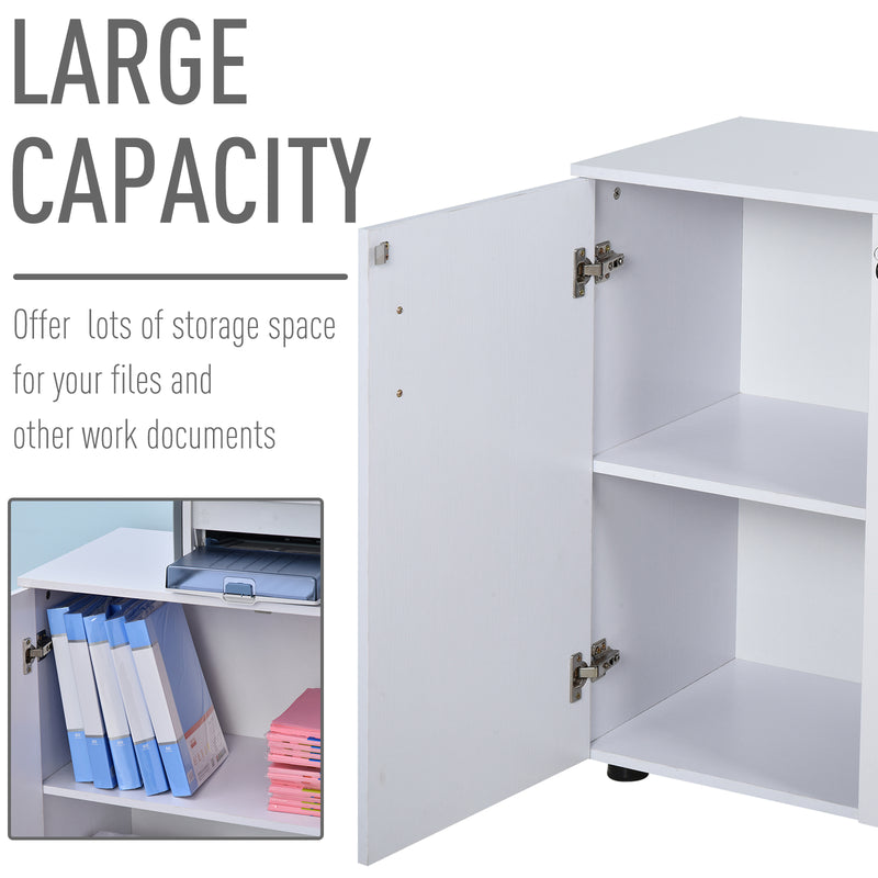 2-Tier Locking Office Storage Cabinet File Organisation w/ Feet Melamine Coating Aluminium Handles 2 Keys Stylish White