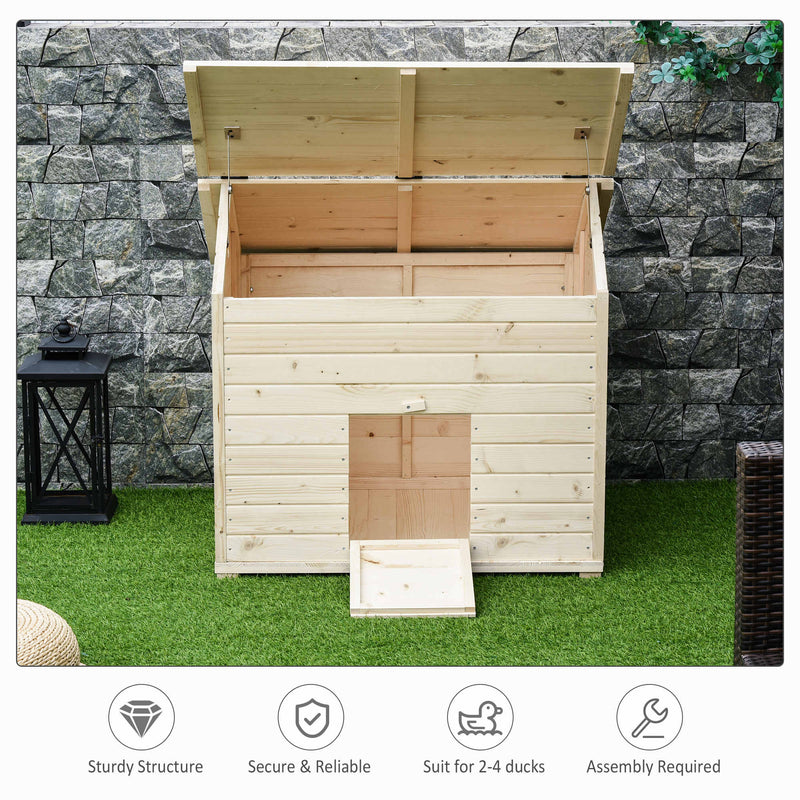 Wooden Duck House Poultry Coop for 2-4 Ducks with Openable Roof Raised Feet Air holes Natural