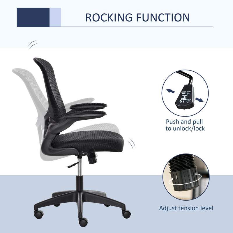 Mesh Office Chair Swivel Task Desk Chair for Home with Lumbar Back Support, Adjustable Height, Flip-Up Arm, Black