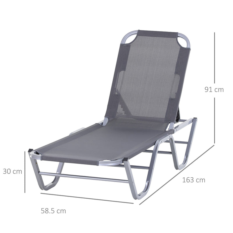 Sun Lounger Relaxer Recliner with 5-Position Adjustable Backrest Lightweight Frame for Pool or Sun Bathing Silver