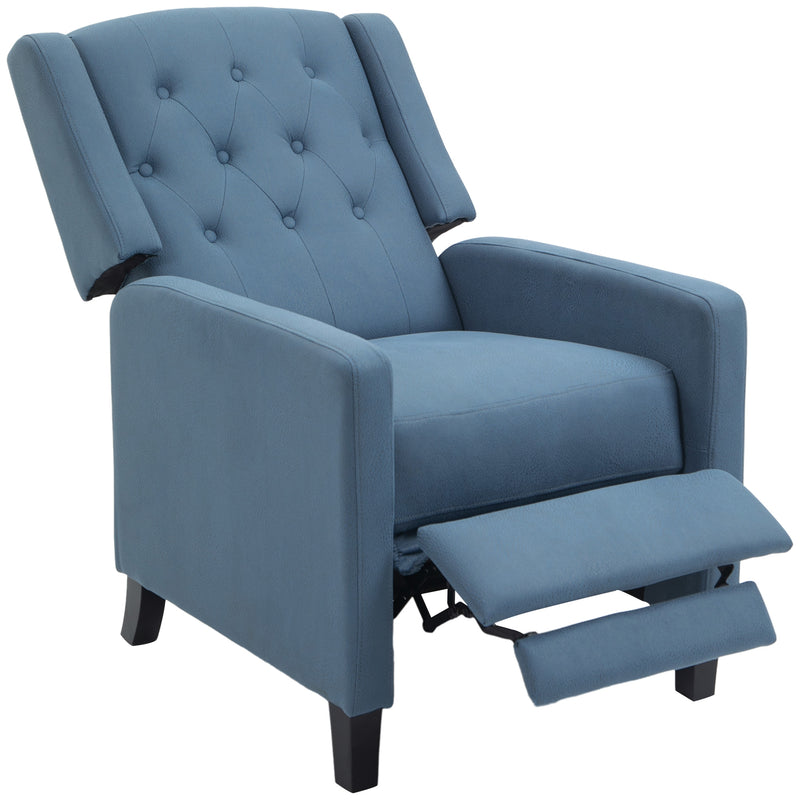 Wingback Recliner Chair for Home Theater, Button Tufted Microfibre Cloth Reclining Armchair with Leg Rest, Deep Blue