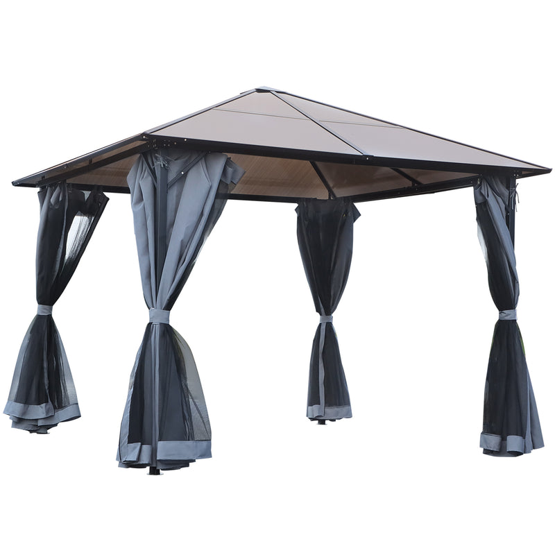 3 x 3(m) Garden Aluminium Gazebo Hardtop Roof Canopy Marquee Party Tent Patio Outdoor Shelter with Mesh Curtains & Side Walls - Grey