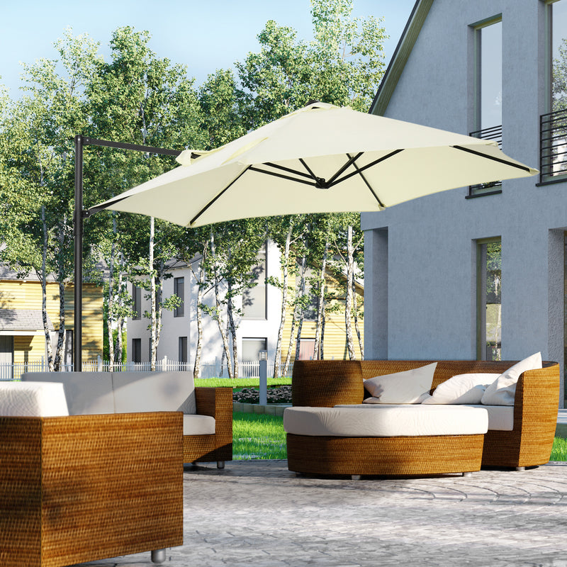 2.5M Garden Cantilever Parasol with 360° Rotation, Offset Roma Patio Umbrella Hanging Sun Shade Canopy Shelter with Cross Base, Beige