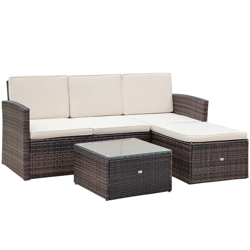 4-Seater Rattan Garden Furniture Outdoor Patio Corner Sofa and Coffee Table Set Footstool w/ Thick Cushions, Brown