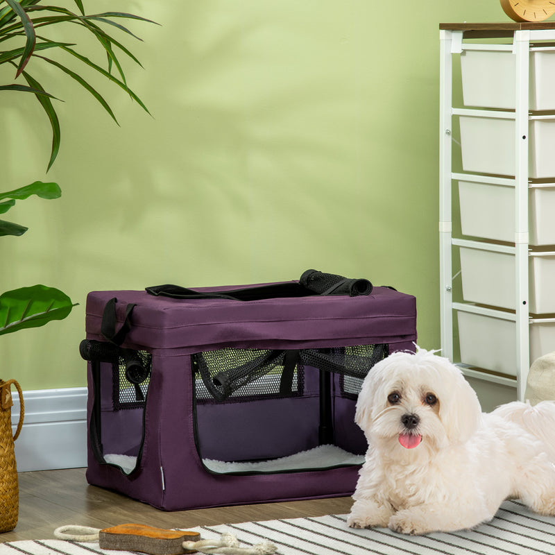 49cm Pet Carrier Portable Cat Carrier Foldable Dog Bag Pet Travel Bag w/ Cushion for Miniature Dogs, Purple