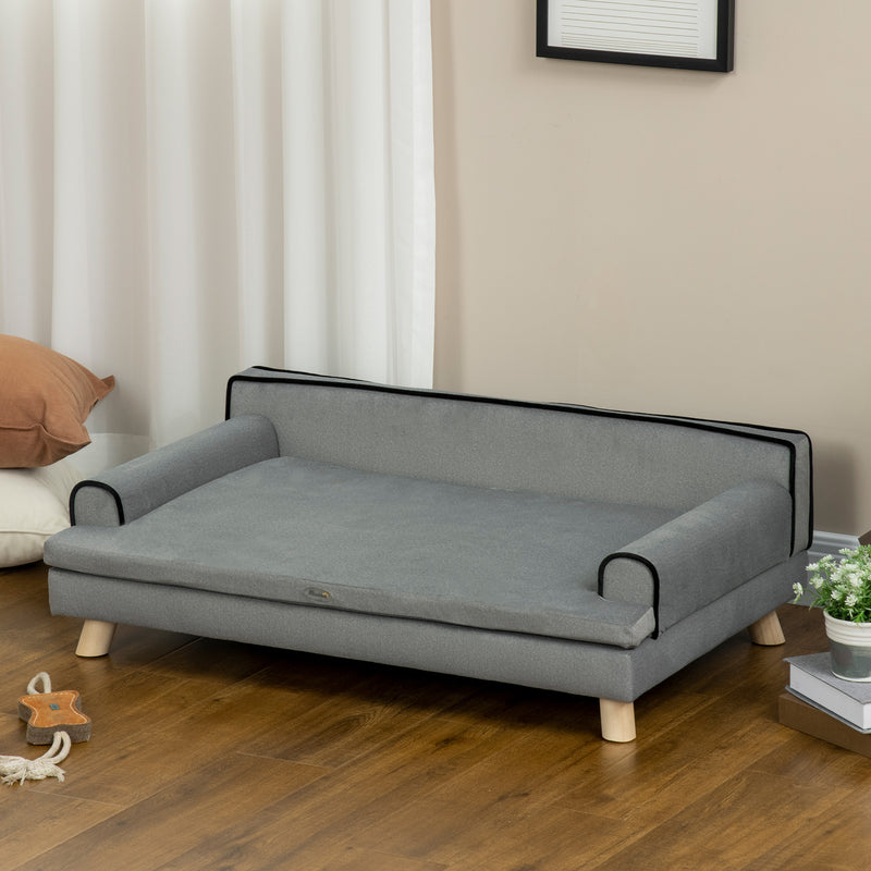 Dog Sofa with Legs Water-resistant Fabric, Pet Chair Bed for Large, Medium Dogs, Grey, 100 x 62 x 32 cm