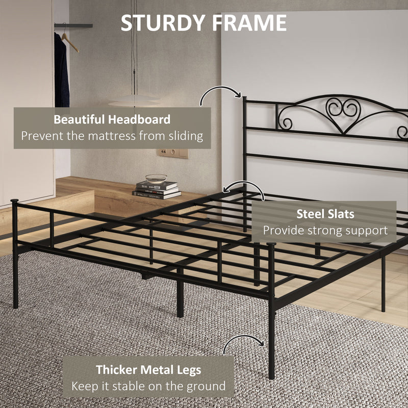 King Size Bed Frame, 5ft4 Metal Bed Base with Headboard and Footboard, 31cm Underneath Storage Space for Bedroom