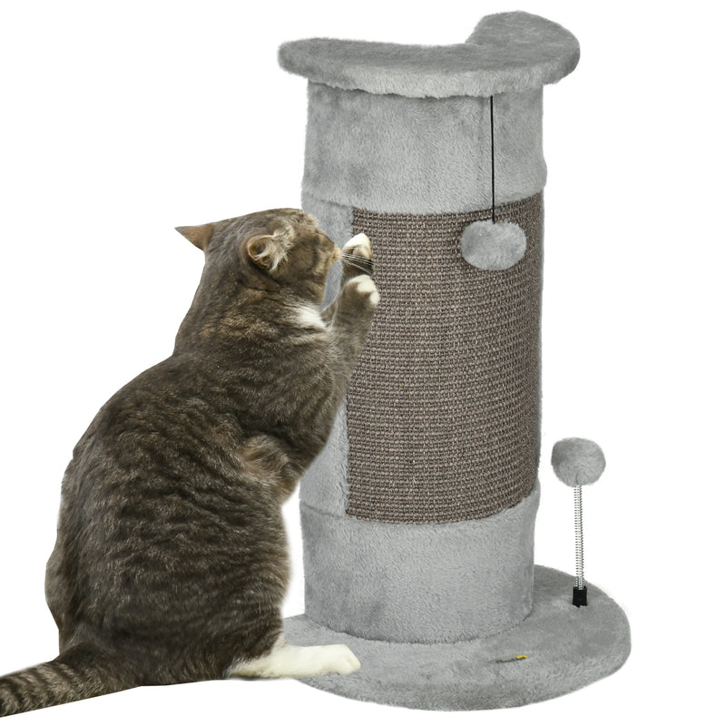 58cm Cat Scratching Post for Corner Wall, Claw Scratcher Covered Soft Smooth Plush, with Sisal Rope, Play Toy Balls, Stable Base, Grey