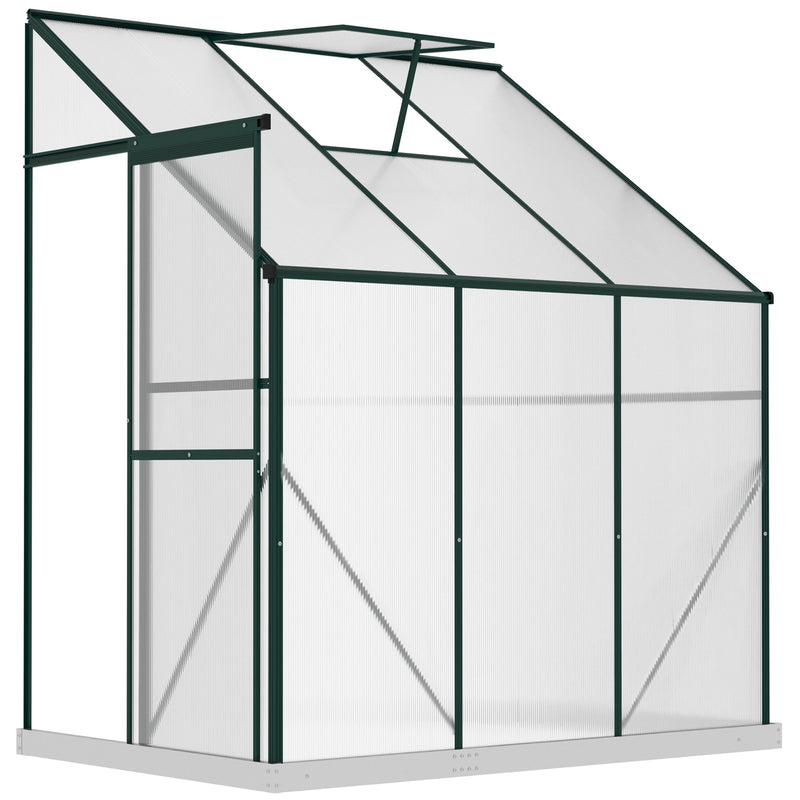 Walk-In Lean to Greenhouse Garden Heavy Duty Aluminium Polycarbonate with Roof Vent for Plants Herbs Vegetables, Green, 192 x 127 x 220 cm