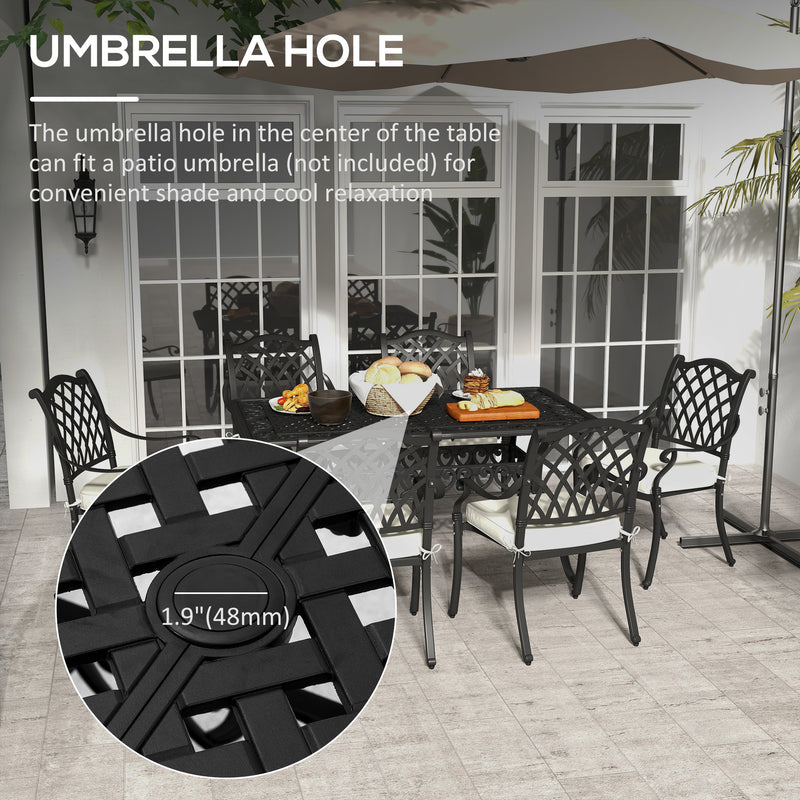 7 Pieces Aluminium Patio Dining Set with Umbrella Hole Black
