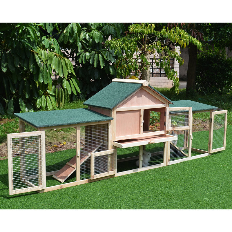 Deluxe Wooden Rabbit Hutch Bunny Cage House w/ Ladder Outdoor Run