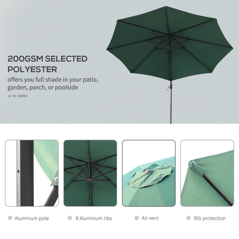 3m Patio Offset Roma Parasol Cantilever Hanging Sun Shade Canopy Shelter 360° Rotation with Cross Base - Green