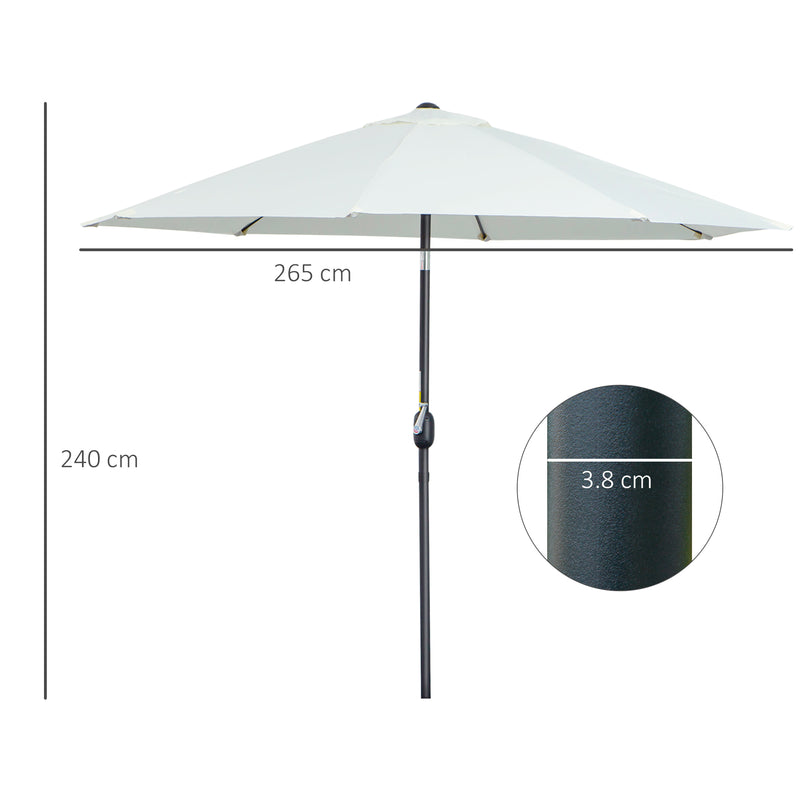 Garden Parasol Umbrella,Tilting Parasol W/three angles, Outdoor Sun Shade Canopy,Cream White，2.65H x ?2.4m