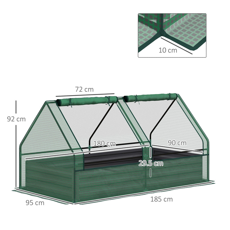 Metal Planter Box with Cover, Raised Garden Bed with Greenhouse, for Herbs and Vegetables, Green and Dark Grey