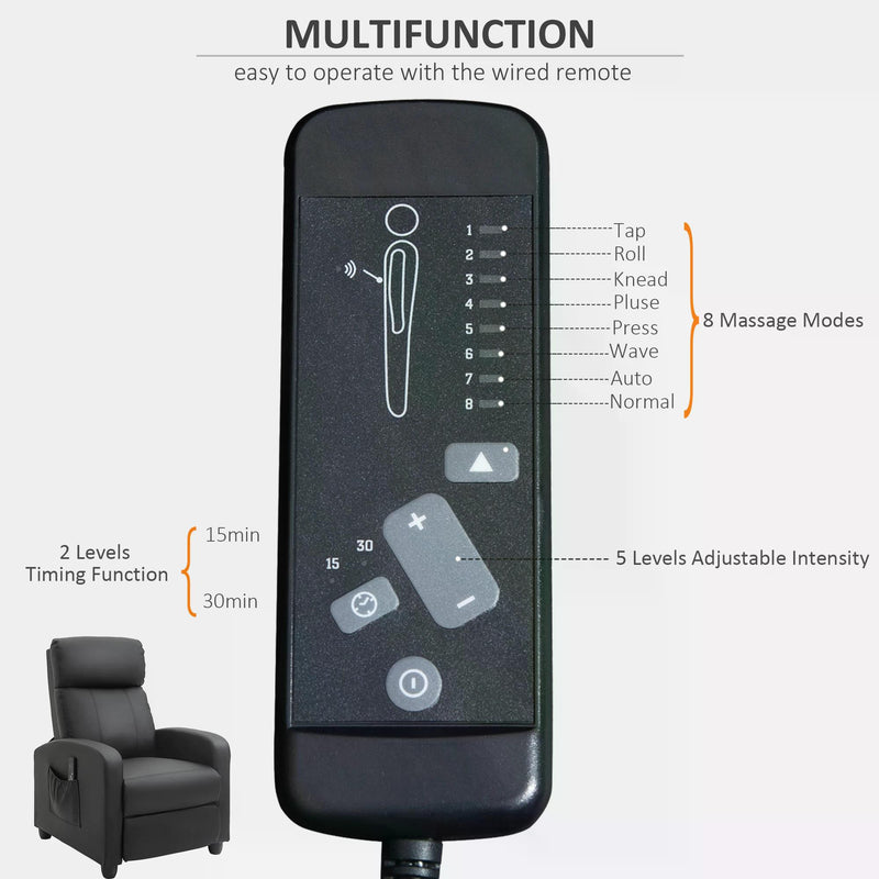 Recliner Sofa Chair PU Leather Massage Armcair w/ Footrest and Remote Control for Living Room, Bedroom, Home Theater, Black