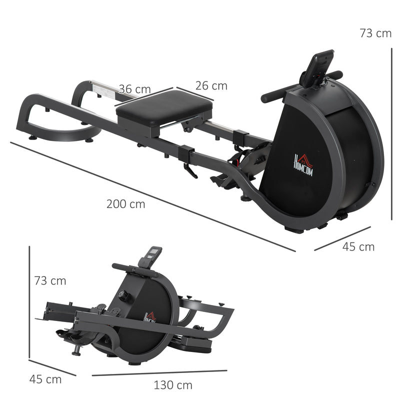 Rowing Machine with 16 Level Adjustable Resistances Magnetic Foldable Rower w/ 2 Aluminium Slide Rails, Digital Monitor for Home Use, Gym