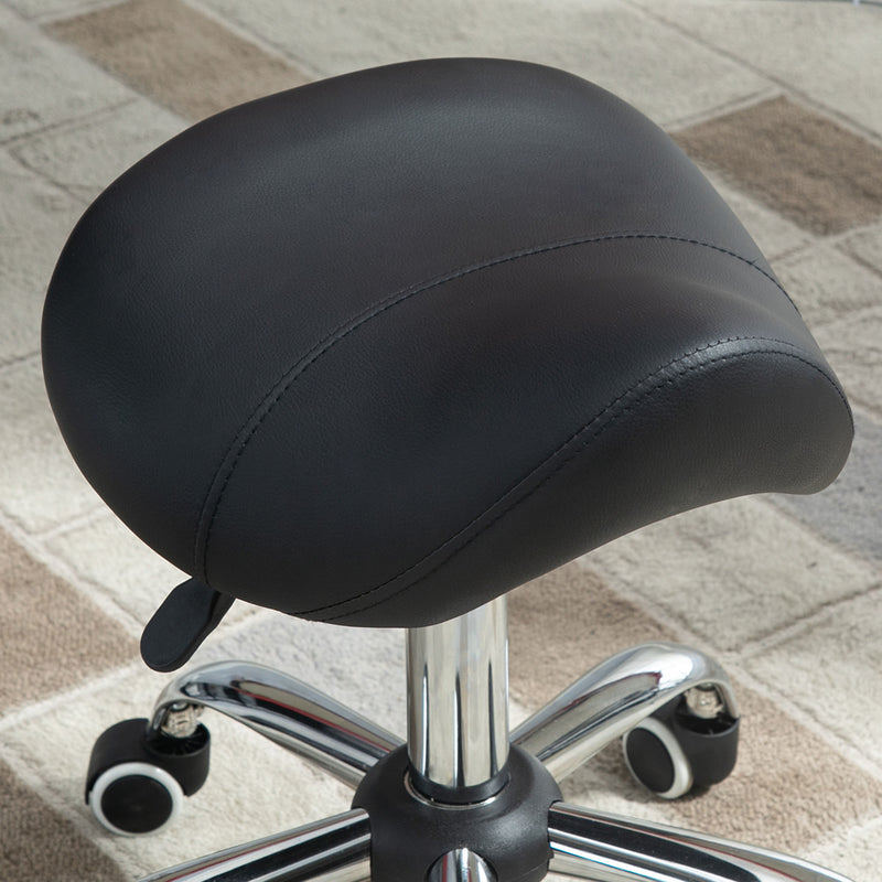 Cosmetic Stool 360° Rotate Height Adjustable Salon Massage Spa Chair Hydraulic Rolling Faux Leather Saddle Stool Mobility - Black