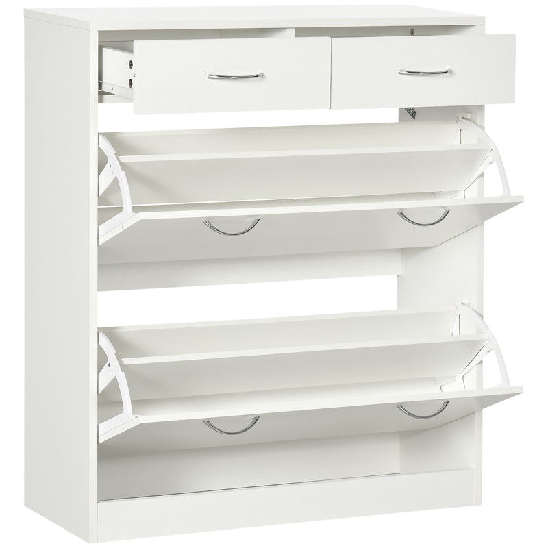 Narrow Shoe Storage with 2 Flip Drawers and Adjustable Shelves Shoe Cabinet Organizer for 12 Pairs of Shoes, White