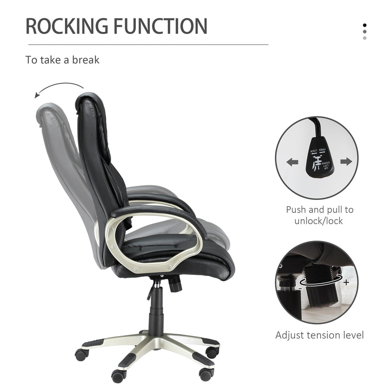 High Back Swivel Chair Computer, Home Office Computer Desk Chair with Faux Leather Adjustable Height Rocking Function Black
