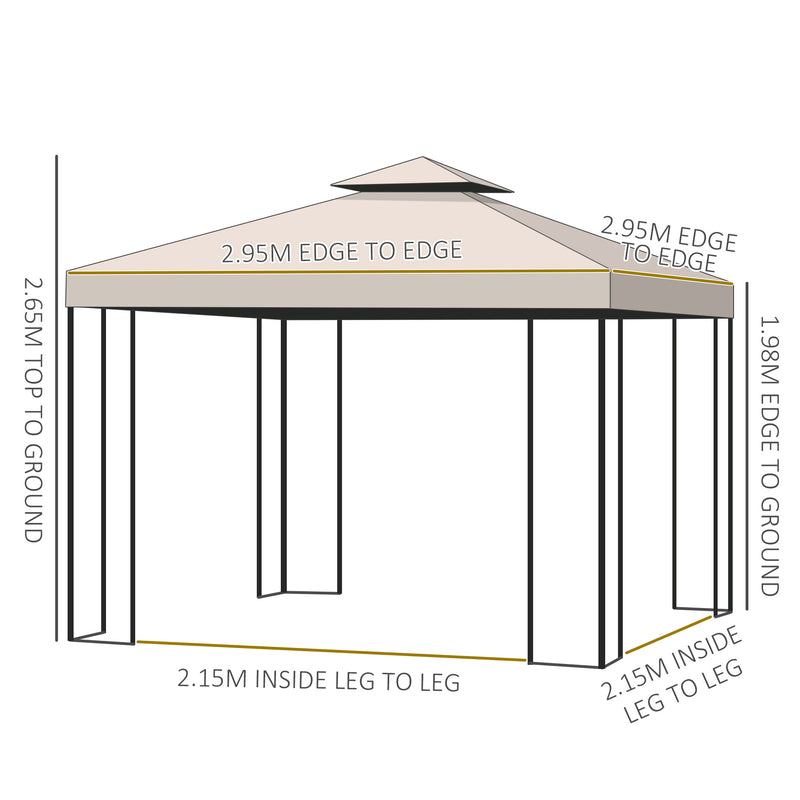 3 x 3 m Garden Metal Gazebo Marquee Patio Wedding Party Tent Canopy Shelter with Pavilion Sidewalls (Beige)