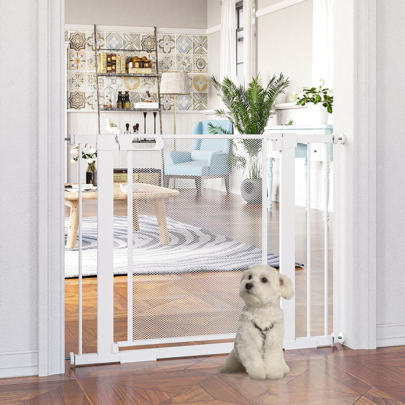 Pressure Fit Safety Gate for Doorways and Staircases, Dog Gate w/ Auto Closing Door, Pet Barrier for Hallways w/ Double Locking - White
