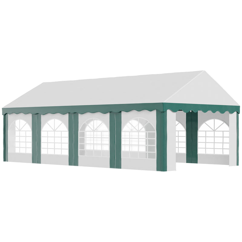 8 x 4m Garden Gazebo with Sides, Galvanised Marquee Party Tent with Eight Windows and Double Doors, for Parties, Wedding and Events